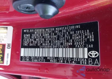 2017 Toyota Corolla Se from USA, damaged, VIN 5YFBURHE0HP709773